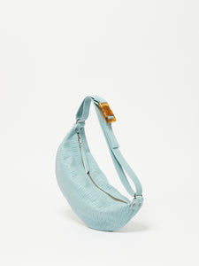 Large Perforated Leather Moonbag in Blue Haze, Jack Gomme
