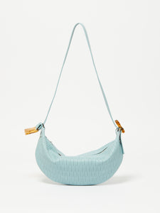 Large Perforated Leather Moonbag in Blue Haze, Jack Gomme