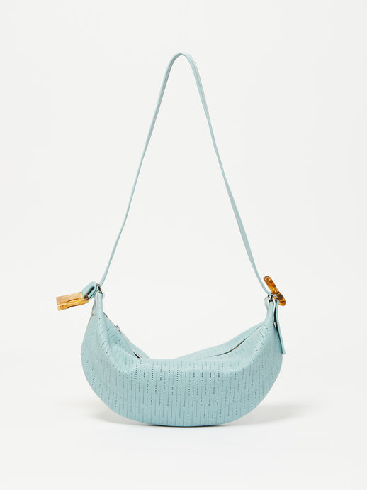 Large Perforated Leather Moonbag in Blue Haze, Jack Gomme