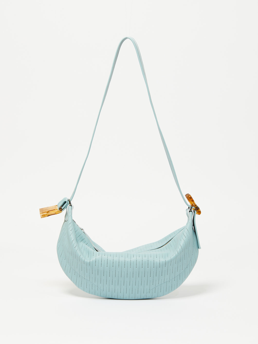 Large Perforated Leather Moonbag in Blue Haze, Jack Gomme