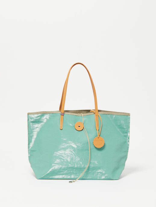 Coated Linen Wide Tote in Sea, Jack Gomme