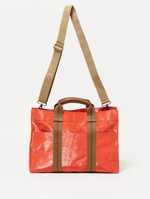 Coated Linen Weekender in Tomato, Jack Gomme