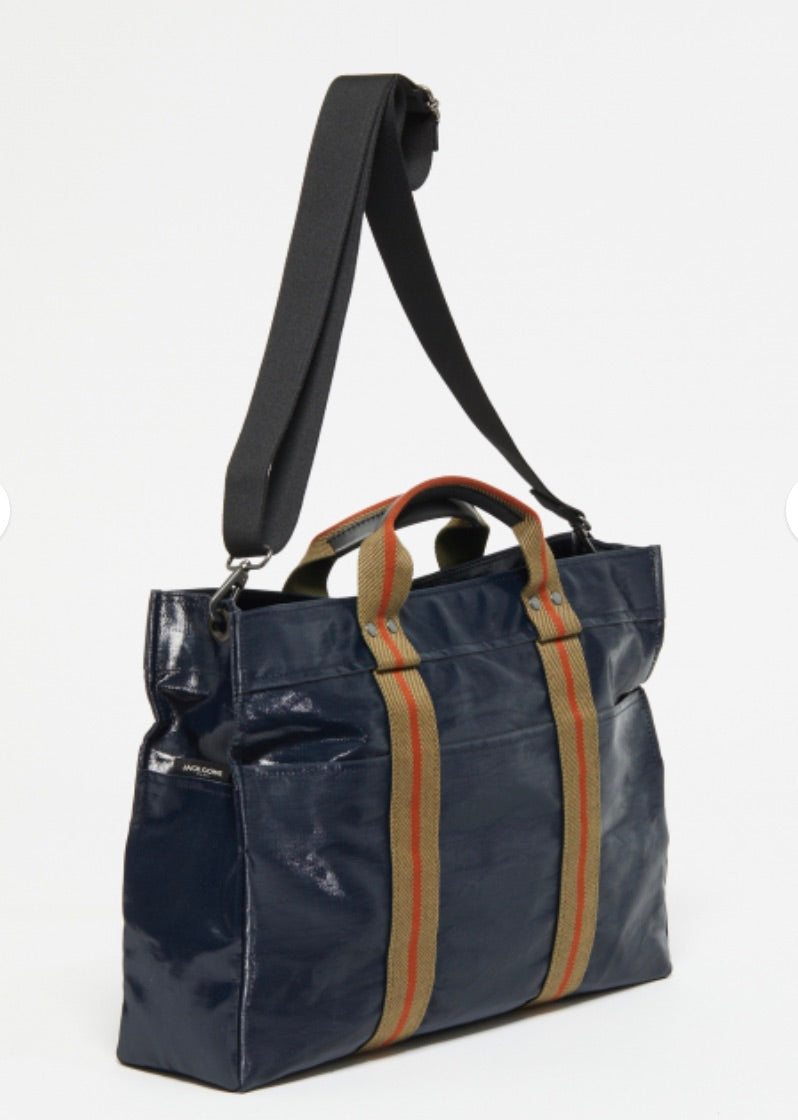 Coated Linen Weekender Tote in Deep Navy, Jack Gomme