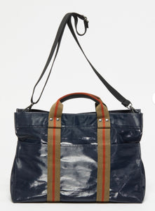 Coated Linen Weekender Tote in Deep Navy, Jack Gomme