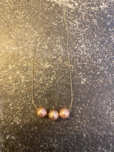 Taupe/Pink Edison Pearls on Gossamer Silk